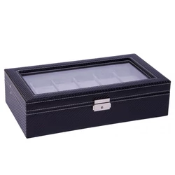 Óradoboz karbonmintás bőr 12 db-os