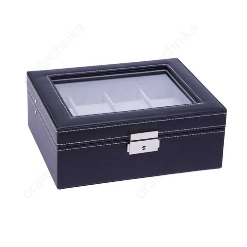 Óradoboz fekete bőr 8 db-os 