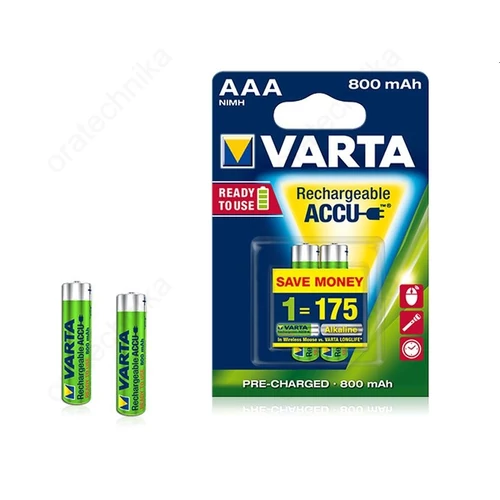 VARTA újratölthető akkumulátor, AAA méret, 800 mAh-es kapacitás 2db /csom.